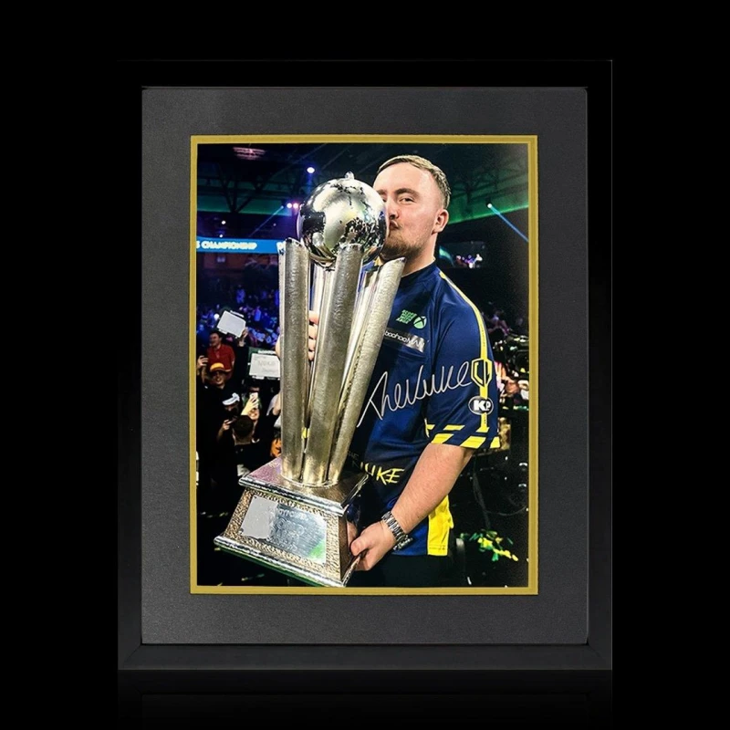 Image of The Fan Cave Luke Littler Signed 2025 World Champion Image Delu Yellow & Purple unisex 550mm x 45