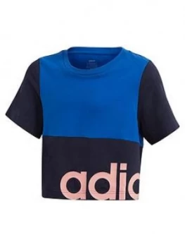 Image of Boys, adidas Girls Linear T-Shirt - Navy, Blue, Size 13-14 Years