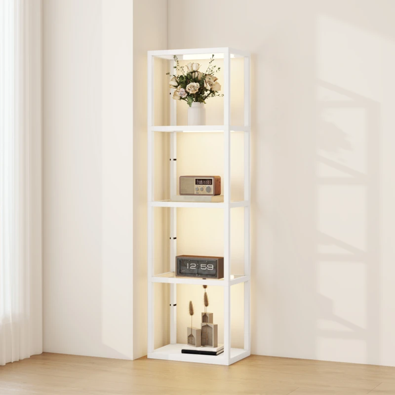 Image of HOMCOM HOMCOM Floor Lamp with Glass Shelves, Dimmable LED Lamp for Living Room in White White One Size Unisex 5063603570603