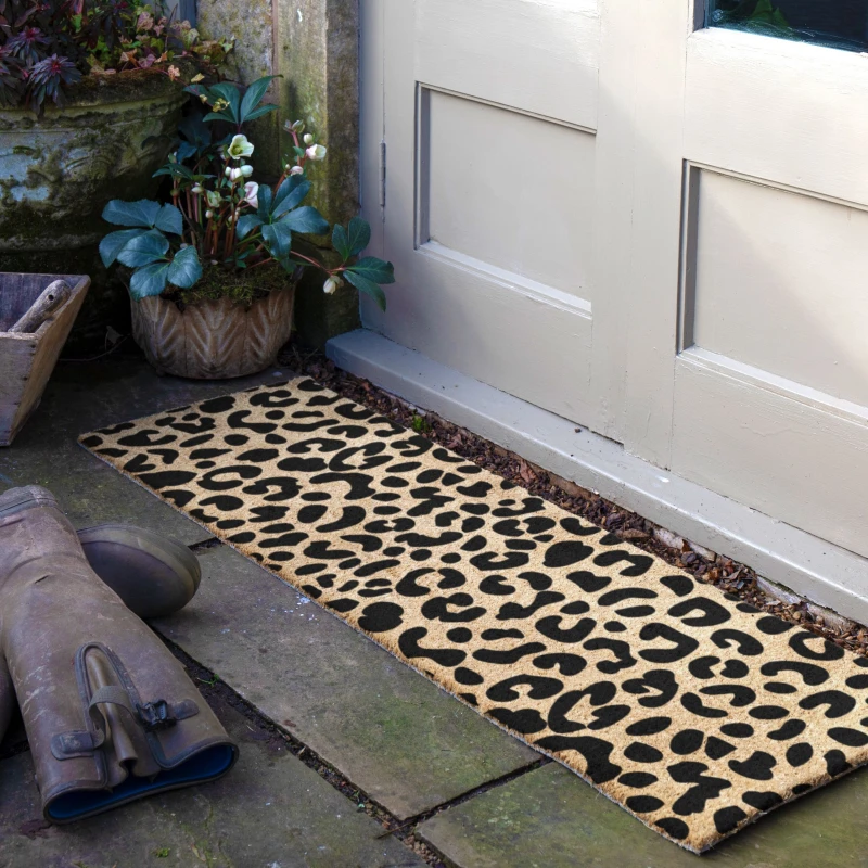 Image of Artsy Mats Leopard Print Patio Doormat Beige unisex