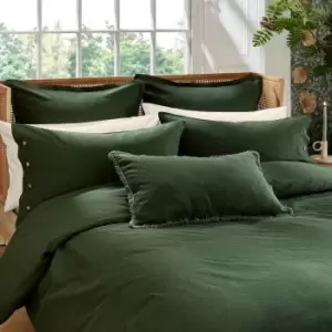 Image of William Morris Linen Cotton Plain Dye Double Duvet Cover, Green