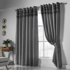 Image of Isabella Rose Denver Lined Eyelet Curtains - Charcoal - 167cm (66") X 229cm (90") TJ Hughes