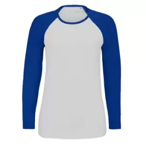 Image of SOLS Womens/Ladies Milky Contrast Long Sleeve T-Shirt (S) (White/Royal Blue)