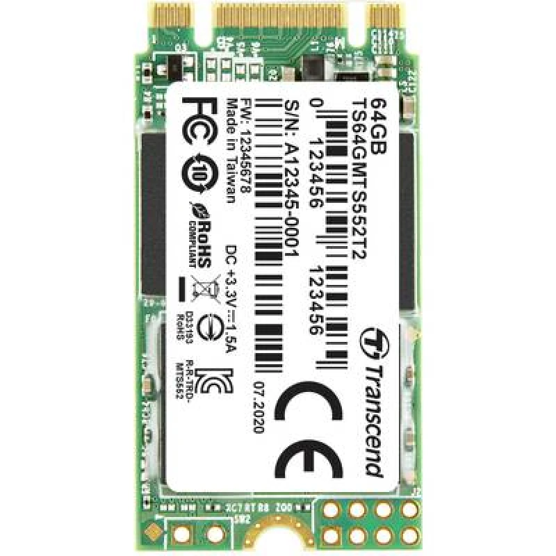 Image of TRANSCEND INDUSTRIAL 64GB M.2 2242 SSD SATA3 B+M Key 3D TLC B