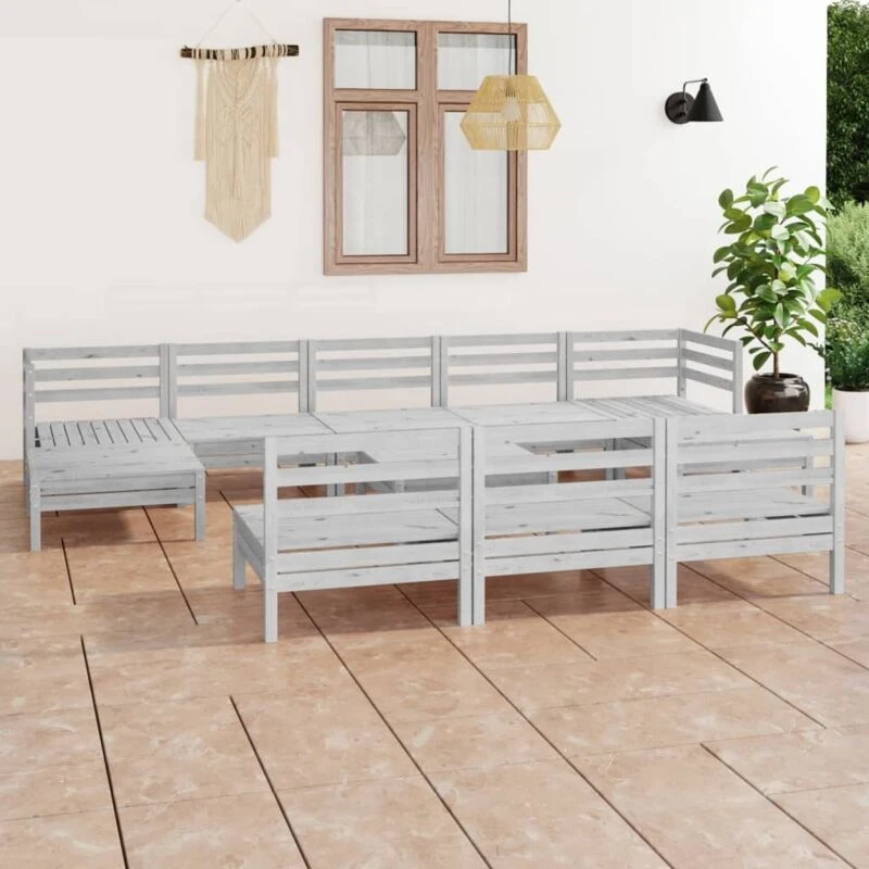 Image of VIDAXL 11 Piece Garden Lounge Set White Solid Wood Pine Vidaxl 8720286691250