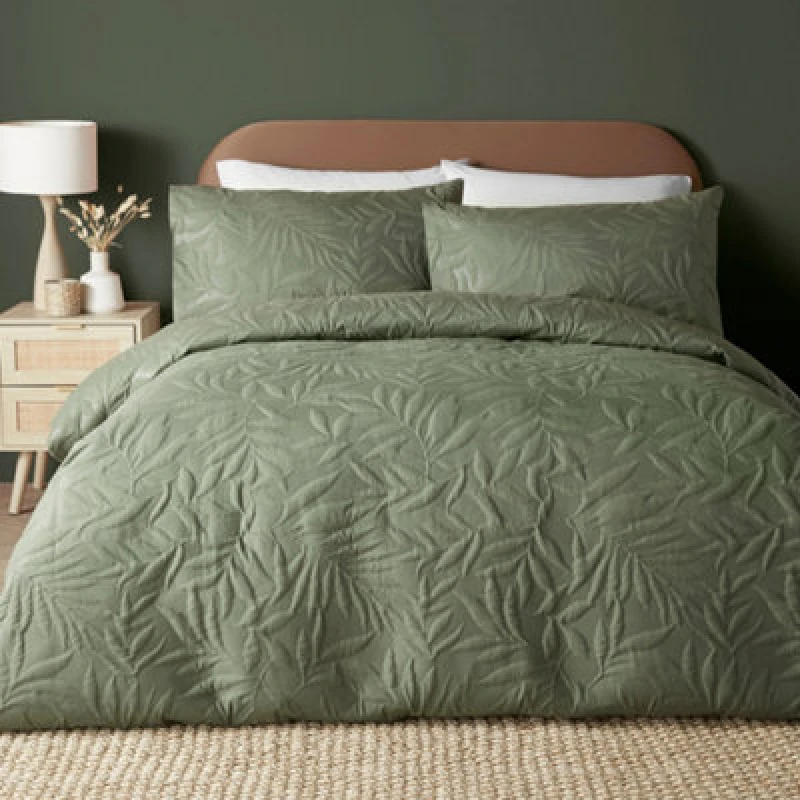 Image of Serene Luana Dark Green Microfibre Pinsonic 3D Floral Design Duvet Cover Set