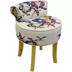 Image of BUTTERFLY - Stool / Low Back Padded Chair with Wood Legs - Cream / Multi - Cream / Multi