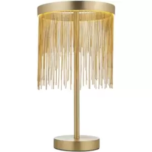 Image of Satin Brass Table Lamp Light & Waterfall Chain Shade - Integrated LED Module
