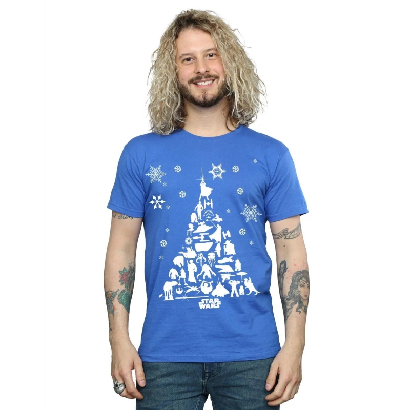 Image of Star Wars Star Wars Men Christmas Tree T-Shirt in Blue Size: Small Blue S Male 5059400315745