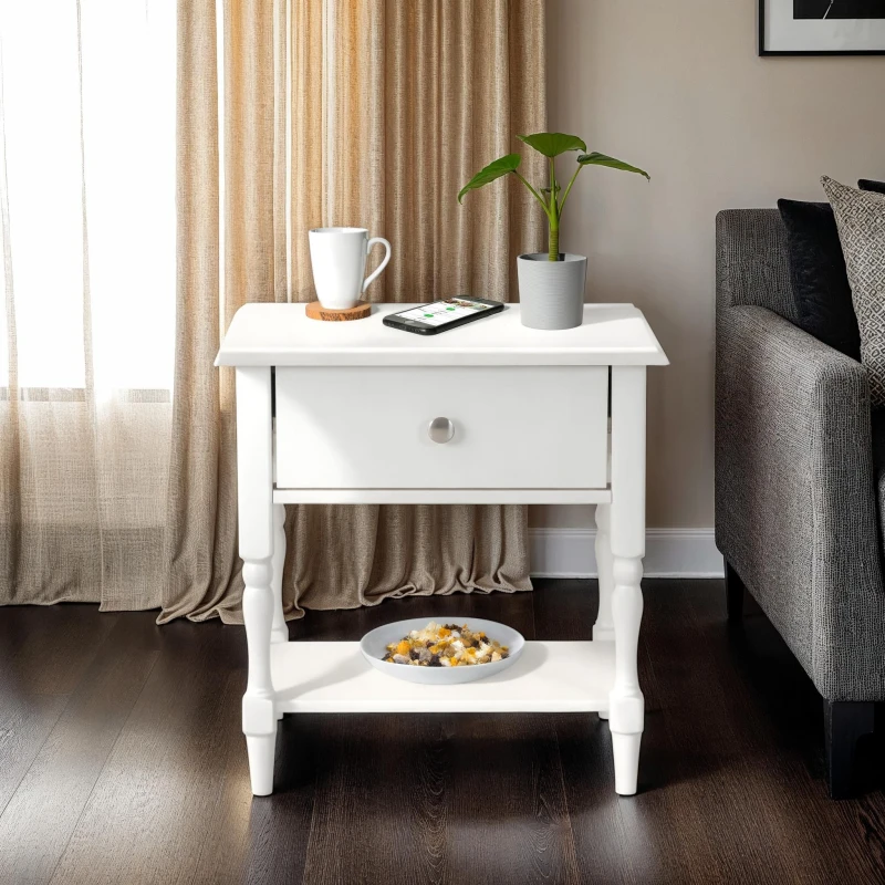 Image of Seconique Stratford 1 Drawer Side Table - White 300-302-067