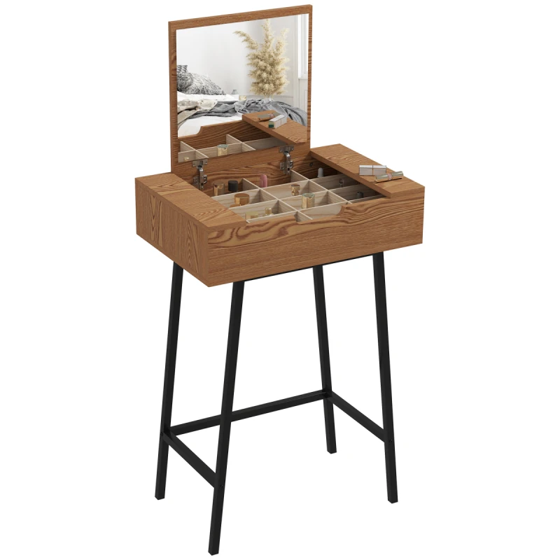 Image of HOMCOM HOMCOM Industrial Vanity Desk with Mirror and Steel Legs Natural Wood Effect Natural One Size Unisex 5063603262188