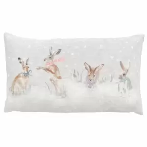 Image of Snowy Hares Christmas Cushion Multi