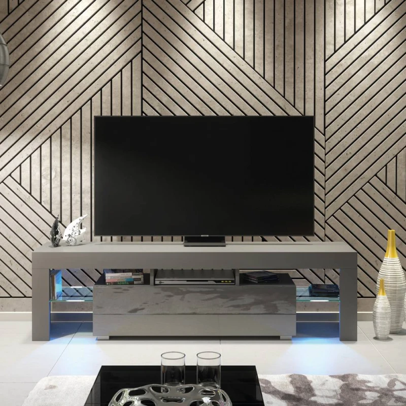 Image of Creative Furniture Aria TV Unit 160cm - A Sleek & Functional Cabinet with Gloss Doors & LED Lights in Dark Grey Dark Grey Unisex