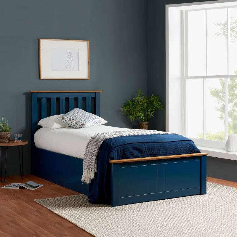Image of ASC Sydney 3ft Single Navy Blue Wooden Ottoman Bed Frame
