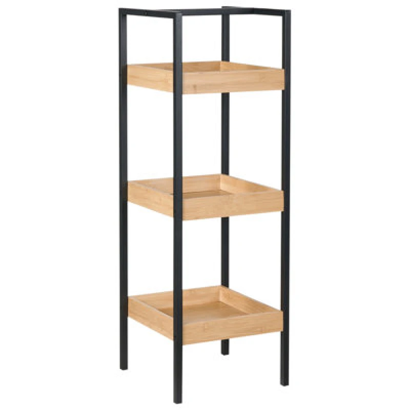 Image of Beliani 3 Tier Shelving Unit Tajzara Bamboo Wood Light Brown