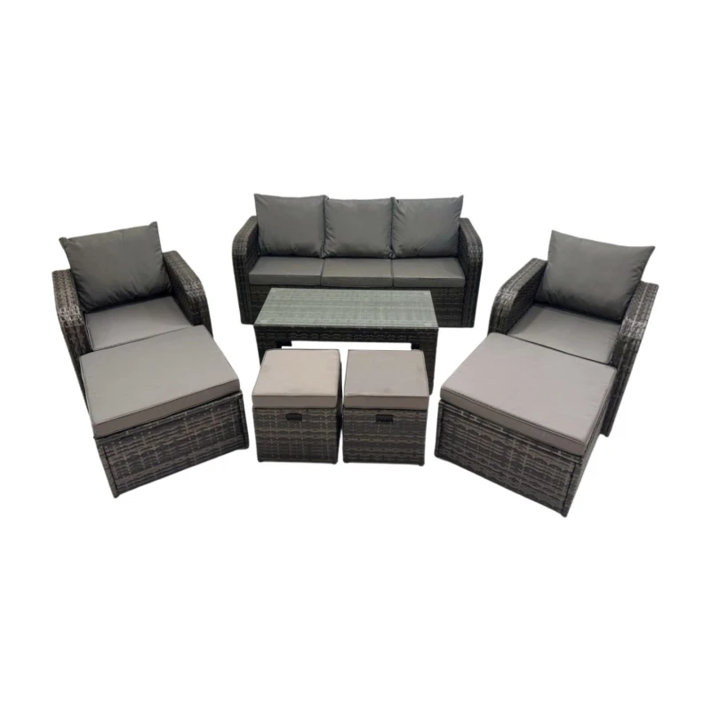 Image of Fimous 3 Seater Sofa Reclining Chair Coffee Table with 4 Footstools in Dark Grey Dark Grey Unisex