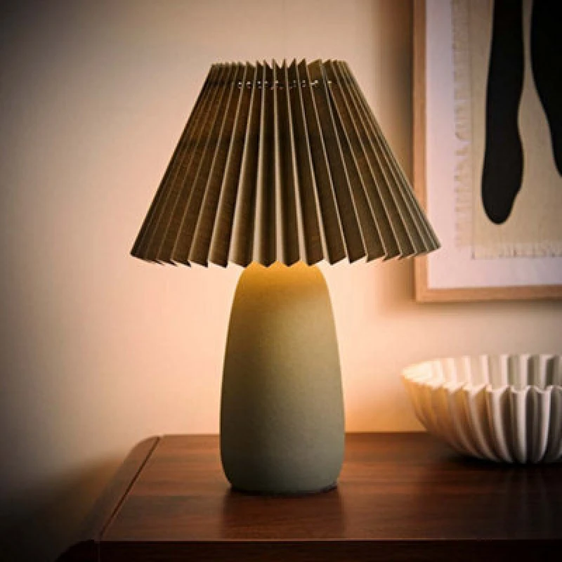 Image of ValueLights ValueLights Taggie Dark Green Ceramic Table Lamp with Origami Lamp Shade and Bulb Dark Green One Size Unisex 5059406070235