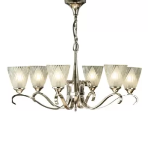 Image of Columbia 6 Light Multi Arm Ceiling Chandelier Clear Glass, Polished Nickel, E14