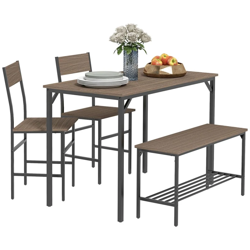 Image of HOMCOM Dining Table and Chairs Set Of 4 With 2 Chairs Bench For Kitchen Grey 83A-109V00GY