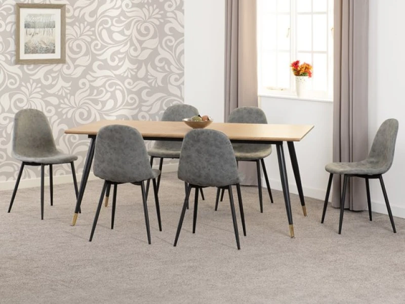 Image of Seconique Hamilton 180cm Dining Table with 6 Athens Grey Faux Leather Chairs