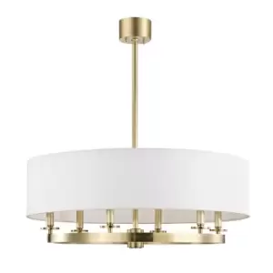 Image of Durham 6 Light Pendant Brass, Linen