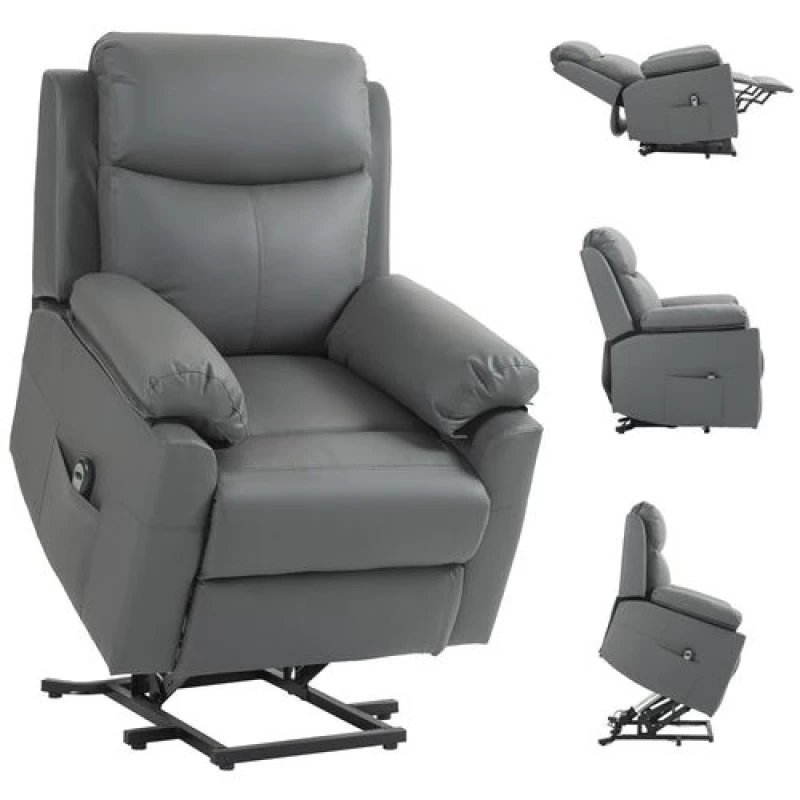 Image of HOMCOM Power Lift Chair Electric Riser Recliner with Remote Control - Brown - Charcoal grey TJ Hughes 5056725554019