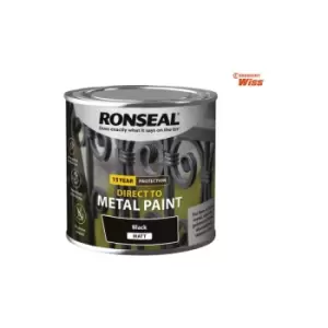 Image of Ronseal - Direct to Metal Paint Black Matt 250ml - RSLDTMBM250