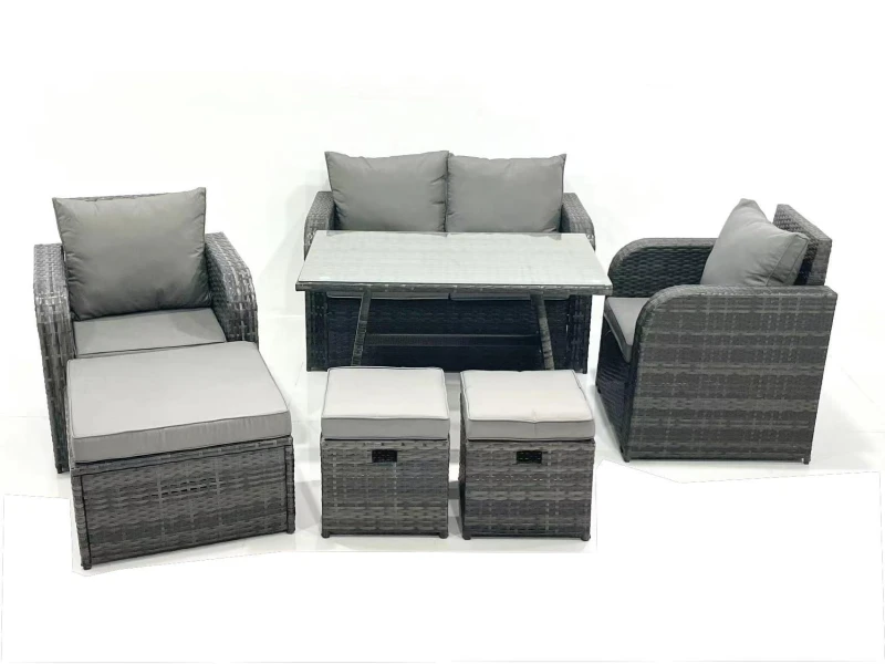 Image of Fimous Outdoor Garden Furniture Set with Reclining Chair 3 Footstool Dark Grey Mixed Dark Grey
