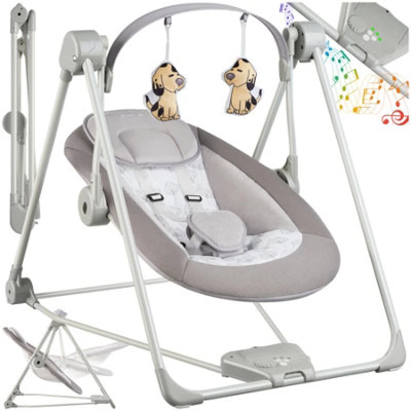 Image of Tectake Baby Rocker - 5 Speeds, Timer & Automatic Shut-Off, 4 Soothing Sounds, Washable Cover, 9 Kg Load Capacity - Light Grey