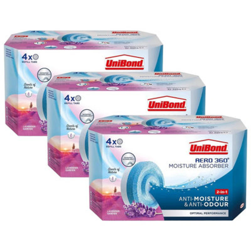 Image of Unibond Aero 360 Moisture Absorber Lavender Garden Refill Tab - 12 X 450G