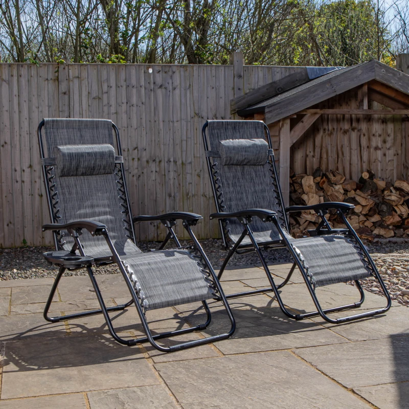 Image of Set of 2 Multi Position Garden Zero Gravity Relaxer Chair Sun Lounger in Mixed Grey