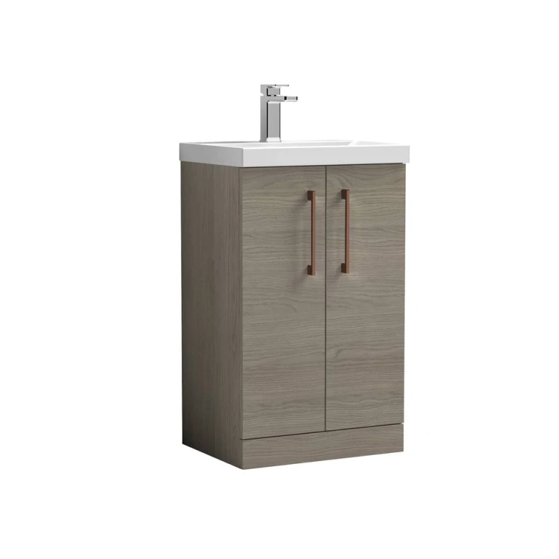 Image of Balterley Modern Bathroom 2 Soft Close Door Vanity Unit Basin, Solace Oak, 500mm in Brown Brown Unisex