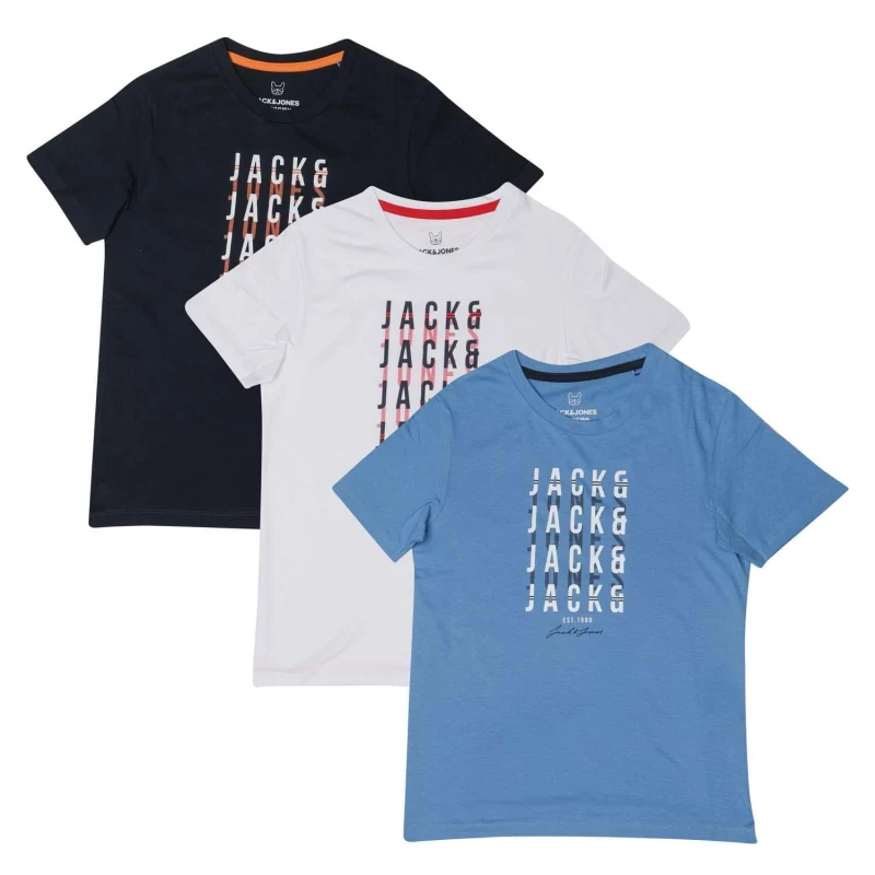 Image of Jack and Jones Delvin 3 Pack T-Shirts - Blue Blue 7 - 8 Years