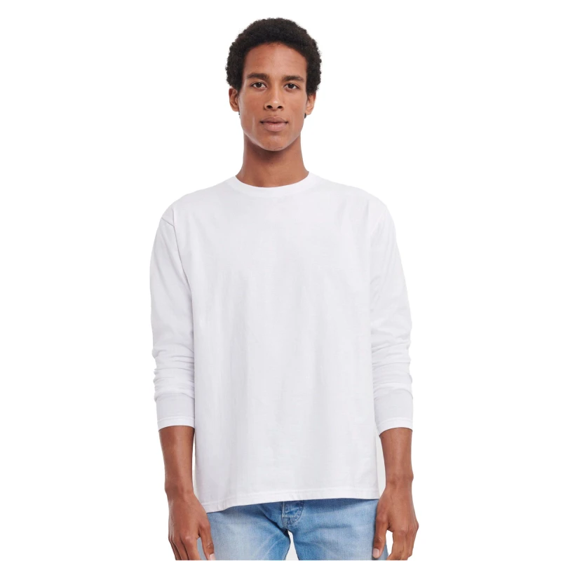 Image of Russell Plain Classic Long-Sleeved T-Shirt White male