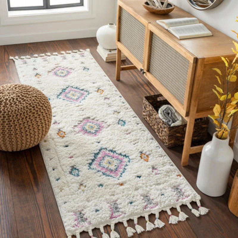 Image of Livabliss Shaggy Modern Boho Plush Pile Ivory Pukyu Runner Rug 80 X 220 Cm - Easy Care, Non Shedding, Ideal For Hallway Or Beside The Bed