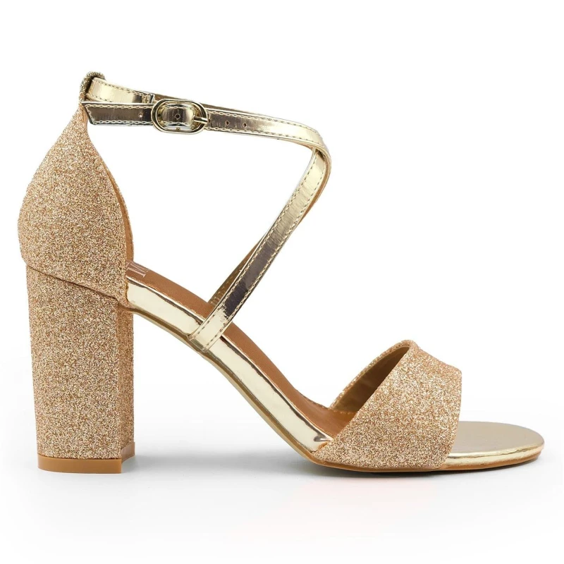 Image of Where's That From 'Ruth' Mid High Block Heel Sandals With Cross Over Ankle Strap Silver
