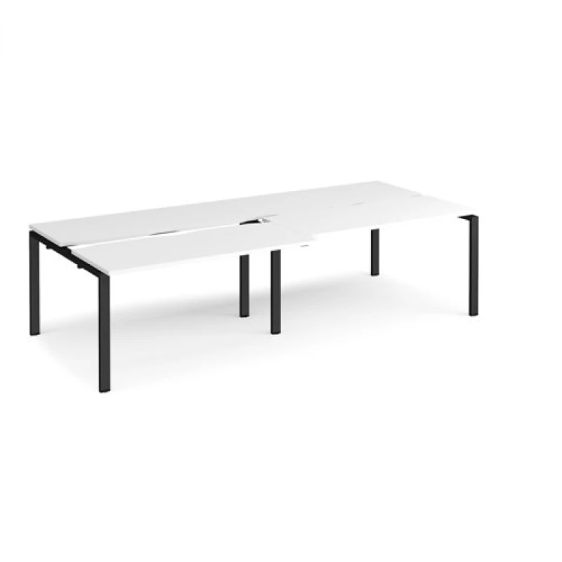 Image of Adapt Bench Desk 4 Person Rectangular Desks 2800mm With Sliding Tops White Tops With Black Frames 1200mm Depth Adapt White STE2812-K-WH
