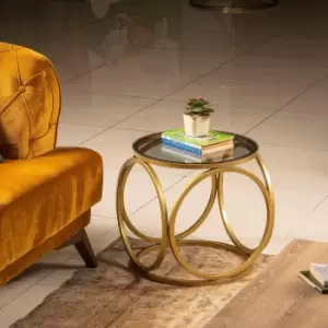 Image of Mimo Glass Side End Bedside Table with Gold Metal for Modern Living Room Bedroom