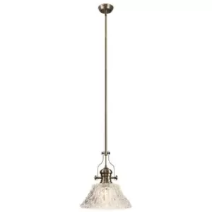 Image of Dome Ceiling Pendant With 38cm Patterned Round Shade, 1 x E27, Antique Brass, Clear Glass - Luminosa Lighting