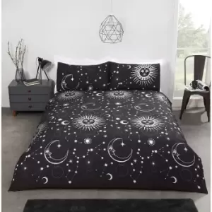 Image of Rapport - Celestial Duvet Cover Set Reversible Bedding Foil Print Double Black