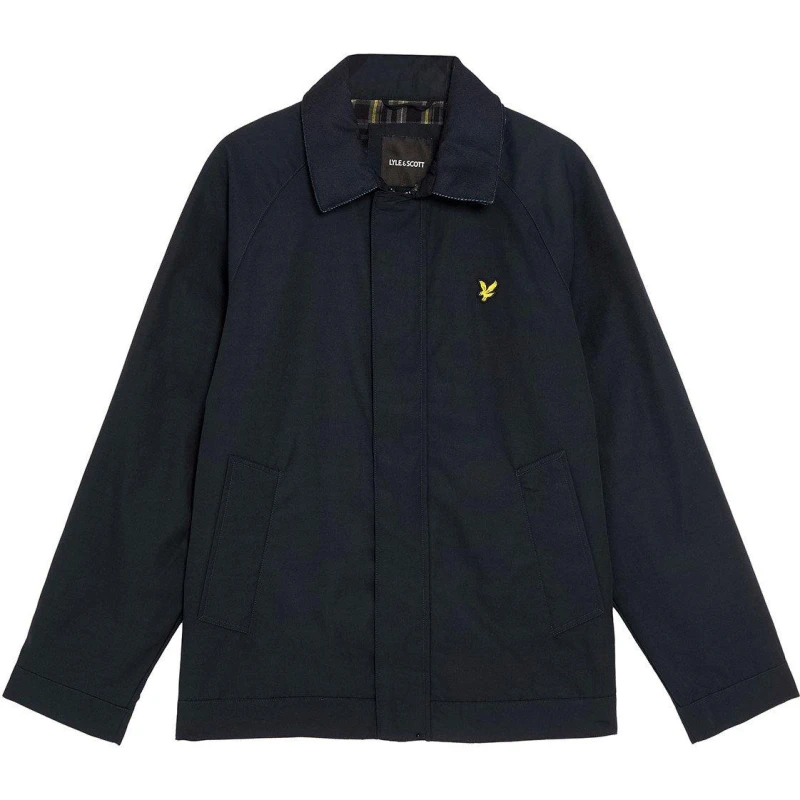 Image of Lyle and Scott Mens Tartan Lined Water-Resistant Harrington Jacket Dark Navy male M