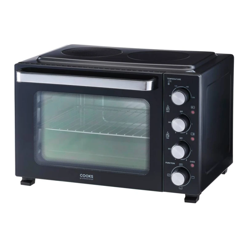 Image of Cooks Professional 34L Mini Portable Oven with 2 Ceramic Hobs & Accessories in Black Unisex