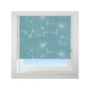 Image of Universal - Floral Cluster Patterned Thermal Blackout Roller Blind, Teal, W180cm