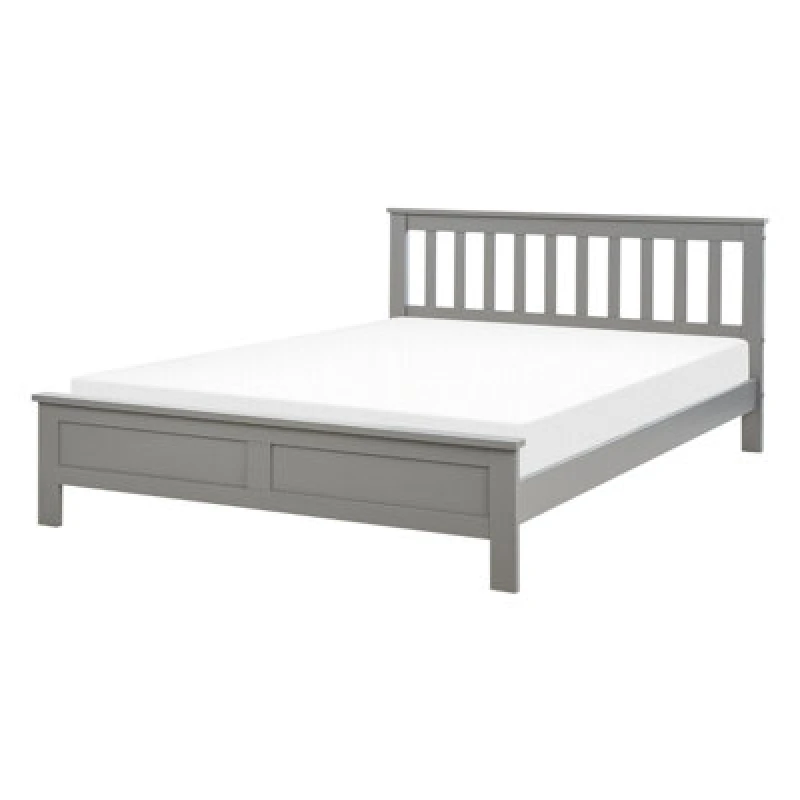 Image of Beliani Bed Pine Wood Mayenne 140 X 200 Cm (Eu Double) Grey