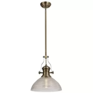 Image of Telescopic Dome Ceiling Pendant E27 With 33.5cm Prismatic Glass Shade, Polished Nickel, Clear - Luminosa Lighting