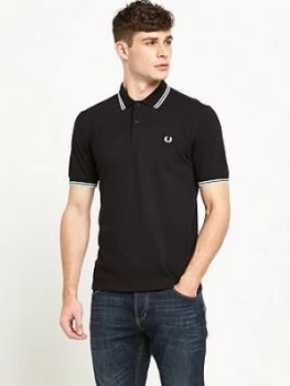 Image of Fred Perry Mens Original Twin Tipped Polo - Black Porcelain, Black/Porcelain, Size L, Men