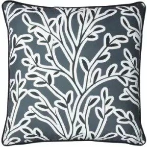 Image of Furn Annika Leaf Print Piped Edge Cushion Cover, Slate Blue, 50 x 50 Cm