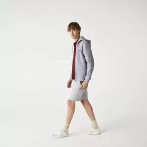 Image of Lacoste Mens Branded Bands Zippered Fleece Hoodie Size 6 - XL Grey Chine