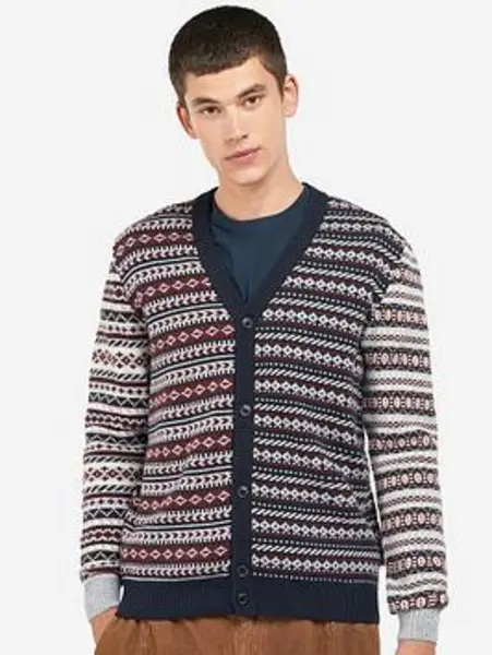 Image of Barbour Burley Fair Isle Cardigan - Grey, Size S, Men Grey V8LFP Male S