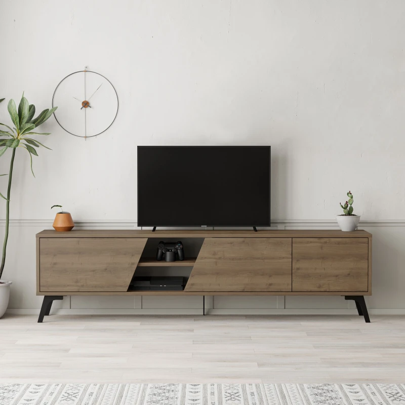 Image of Decortie Fiona' Modern TV Unit Multimedia Centre 180cm in Dark Brown Size: 2 Pack Dark Brown Unisex 2 Pack